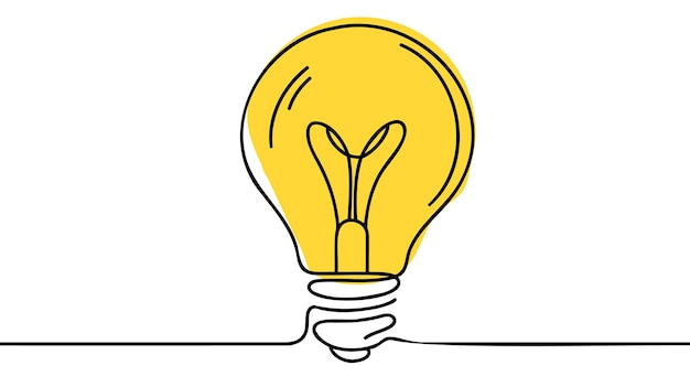 Concepto de minimalismo de ilustración de vector de lámpara de bombilla de dibujo de línea continua