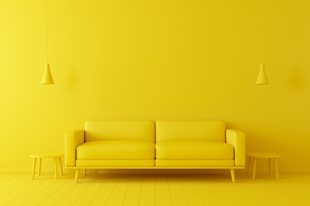 Concepto minimalista Interior de tono amarillo vivo en piso amarillo y fondo.