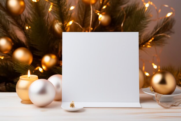 Concepto minimalista de Navidad composición de Navidad hecha de rama de árbol de hoja perenne y bayas rojas vista superior plana papel blanco fondo invitación tarjeta de Navidad concepto de vacaciones de Xmas generado por AI