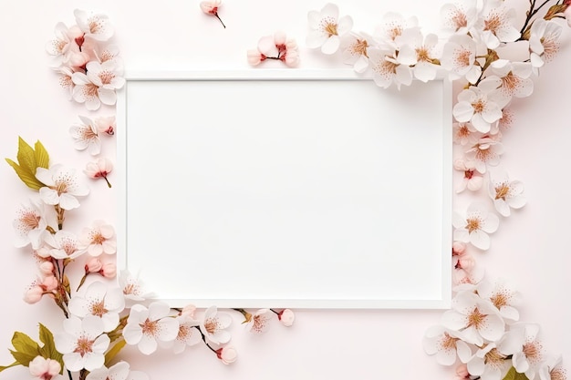 Concepto minimalista de primavera con un fondo natural que presenta un diseño floral creativo y un marco blanco