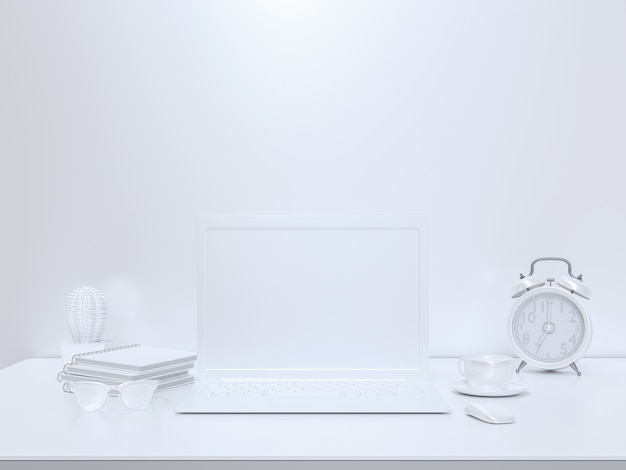 Concepto mínimo, computadora portátil en la mesa