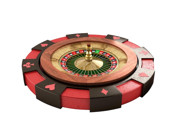 El concepto moderno del logotipo del casino la ruleta está en el juego de accesorios 3D render en blanco sin sombra