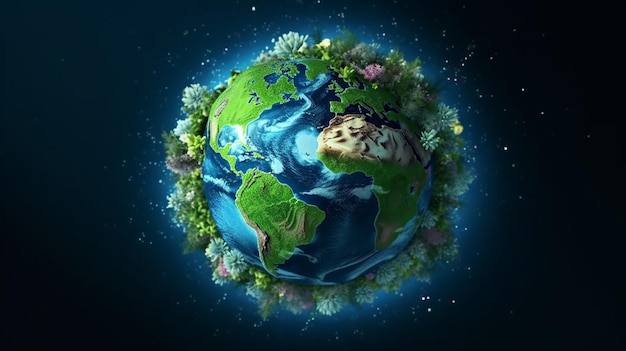 Concepto mundial del medio ambiente y el día de la madre tierra con globo y entorno ecológico Generativo ai