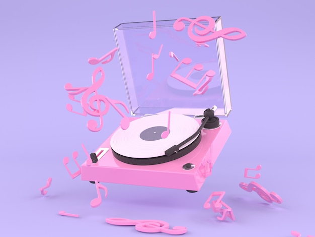 Foto concepto de música de disco de vinilo blanco rosa representación 3d fondo púrpura