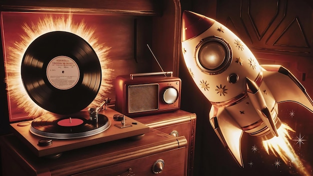 Foto concepto de música vintage con vinilo y espacio a la derecha