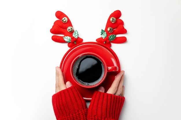 Concepto de Navidad y Feliz Año Nuevo Vista superior del café de Navidad