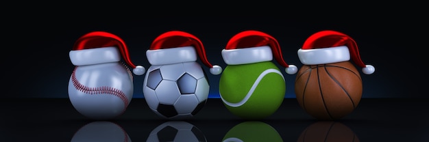 Concepto de Navidad Representación 3d de bolas de deportes