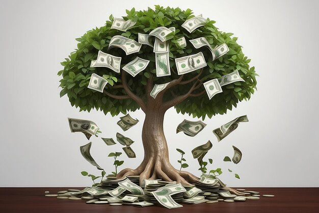 Foto concepto de negocio de crecimiento de inversiones y finanzas empresario poniendo una moneda en una maceta y regando un árbol de dinero verde