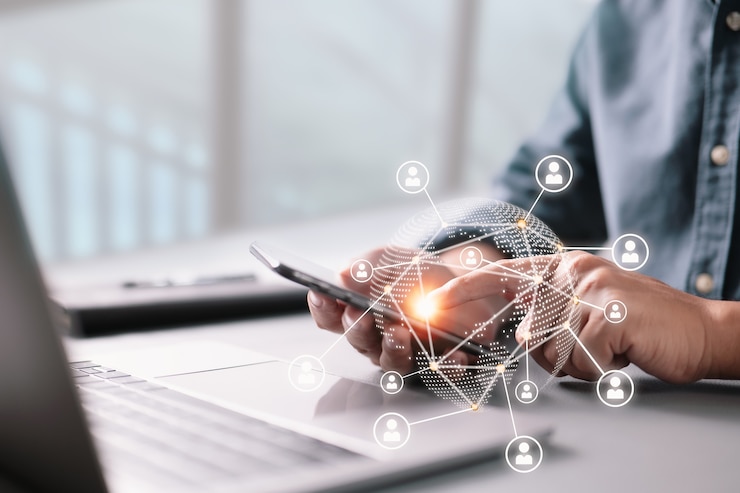 Foto concepto de negocio empresario trabajando portátil de diseño genérico