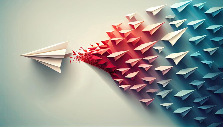 Concepto de negocio Grupo de avión de papel Piensa diferente con tecnología de IA generativa