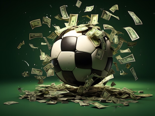 Concepto de negocio de pelota y dinero en el fútbol