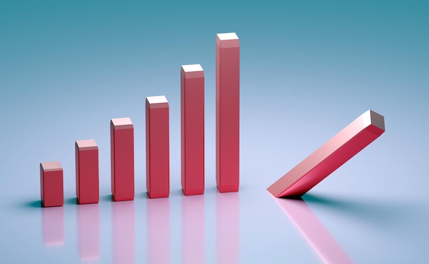 Concepto de negocio y quiebra. Gráfico en quiebra con recesión. Representación 3d