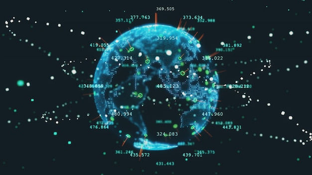 Concepto de negocio de tecnología de ilustración 3d de planeta tierra futuro giratorio