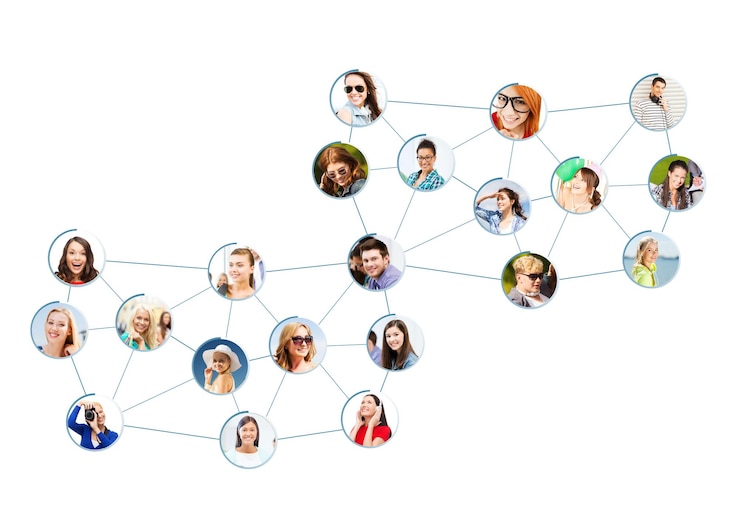 Foto concepto de negocios y redes - red social con hombres y mujeres
