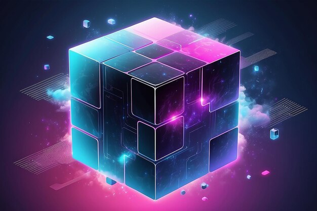 Concepto de nube Ai con fondo de tecnología de cubo de gradiente