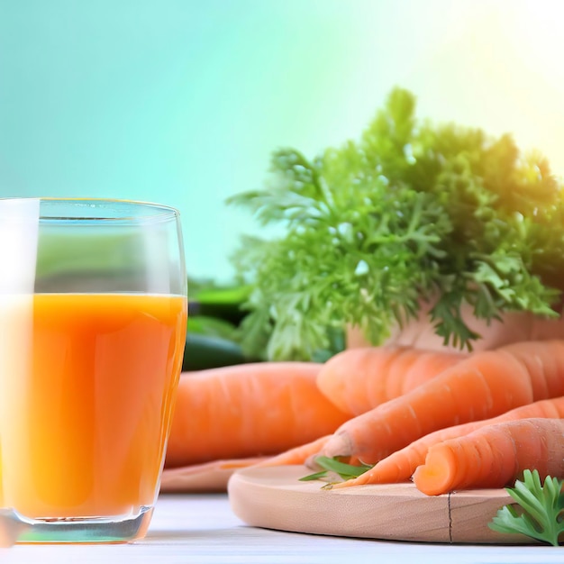 Concepto de nutrición saludable y dieta con jugo de zanahoria