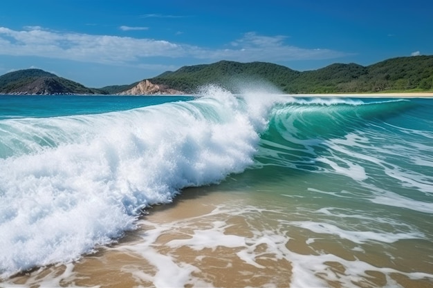 Foto concepto de una ola de mar en una playa de arena blanca para unas vacaciones de verano en phuket, tailandia