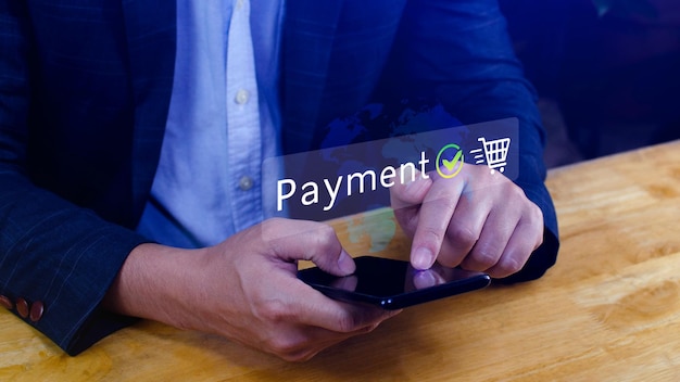 Concepto de pago en línea digital Negocios con pago en línea y compras pago en línea banca transferencia de dinero en línea Concepto de transferencia de pago bancario en línea confirmado