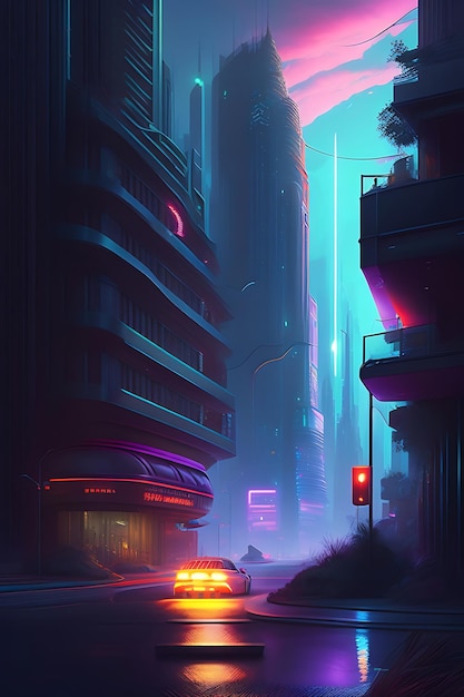 Concepto de paisaje Cyberpunk de ciudad nocturna