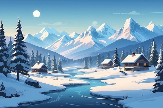 Concepto de paisaje de invierno de diseño plano