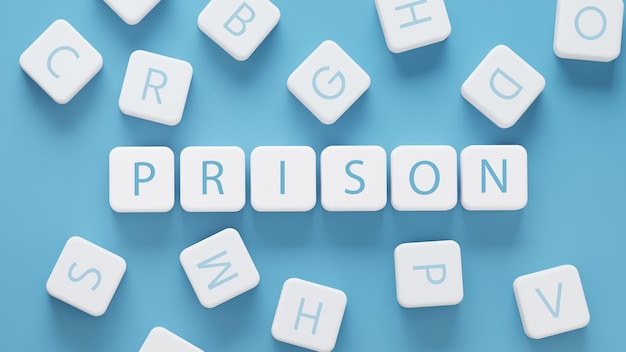 Concepto de palabra de prisión en cubo 3D