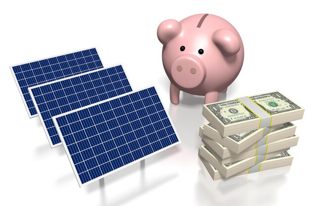 Foto concepto de paneles solares de dinero