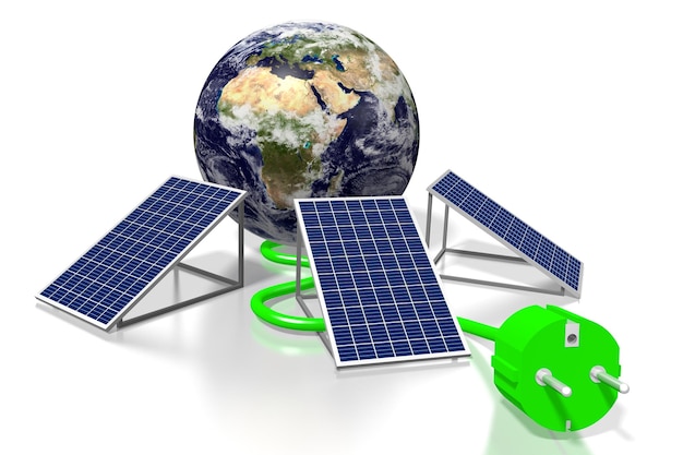 Concepto de paneles solares de tierra