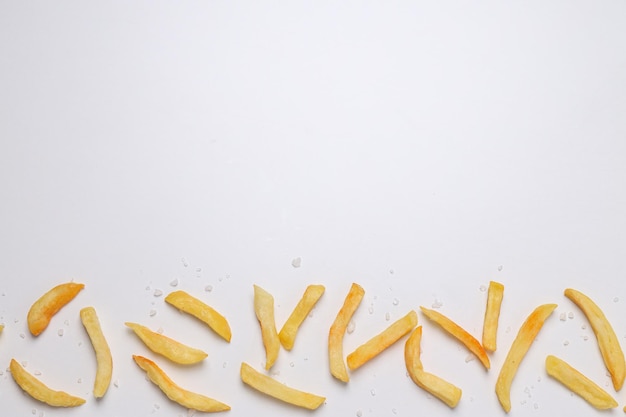 Foto concepto de papa frita de comida chatarra y rápida