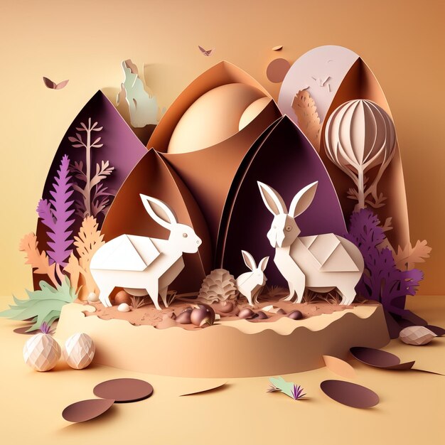 Concepto de Pascua. Lindo arte de corte de papel. IA generativa.