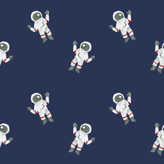 Concepto de patrones sin fisuras de acuarela de astronauta espacial sobre fondo azul
