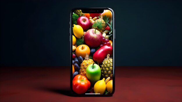 Concepto de pedido de fruta en línea en el teléfono inteligente