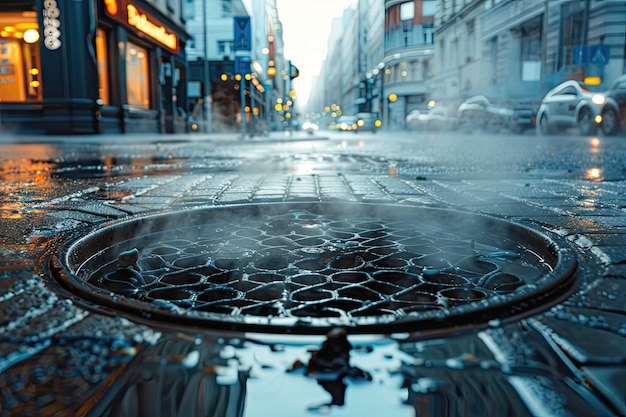 Concepto de pérdida de calor en la calle de la ciudad Sistema de ventilación de la infraestructura urbana