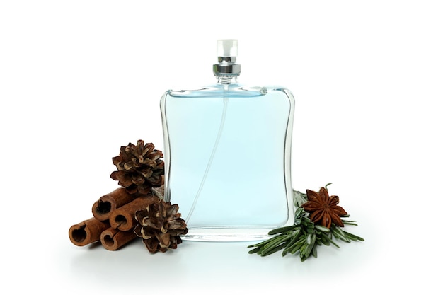 Concepto de perfume aislado sobre fondo blanco.