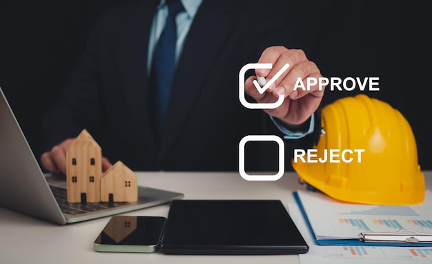 Concepto de permiso con proyecto de edificio residencial aprobado Arquitecto o ingeniero Verificación de la lista de documentos y aprobación del proyecto Inspección del proyecto de construcción