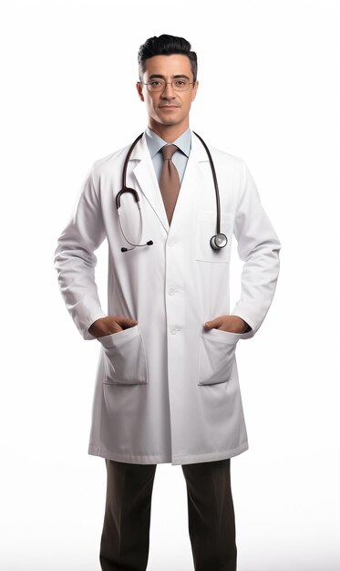 Foto concepto del personal médico de atención médica retrato de un médico sonriente posando sobre un fondo blanco