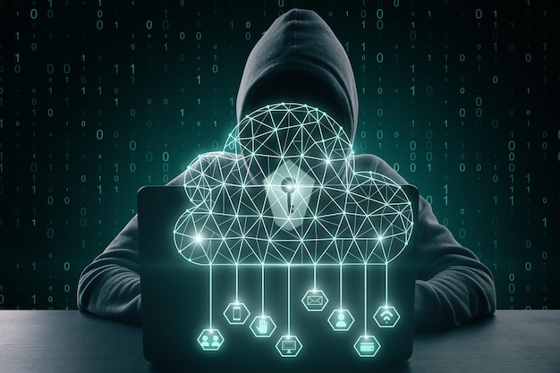 Concepto de piratería y computación en la nube
