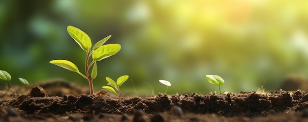 Concepto de plantación de brotes plántulas de café en suelo fértil fondo de la naturaleza weber de imagen de IA generativa