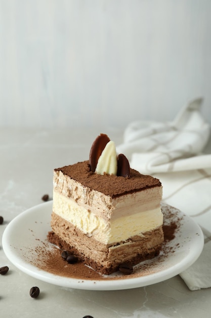 Concepto de postre sabroso con espacio de pastel Tiramisu para texto