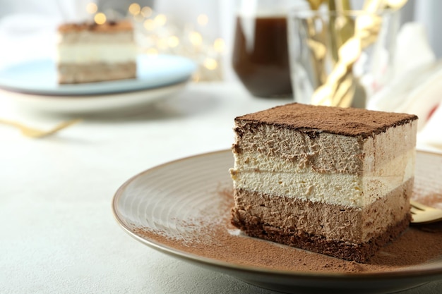 Concepto de postre sabroso con espacio de pastel Tiramisu para texto