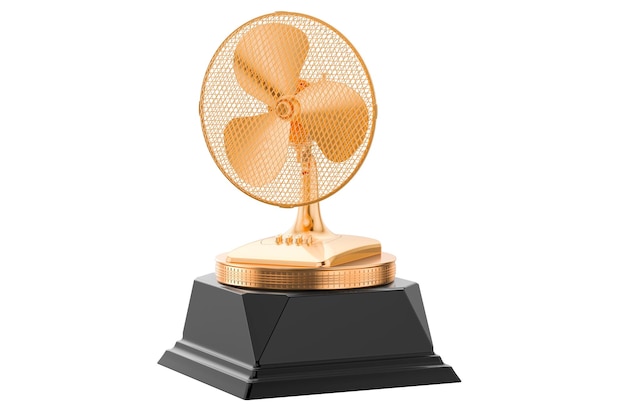 Concepto de premio dorado de ventilador de mesa Representación 3D