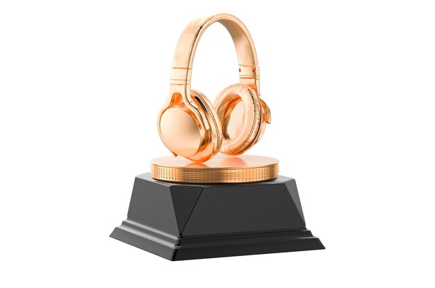 Concepto de premio de oro de auriculares Representación 3D