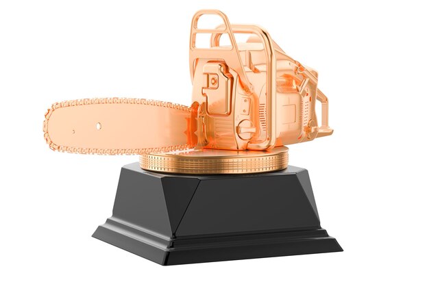 Concepto de premio de oro de sierra de cadena Representación 3D