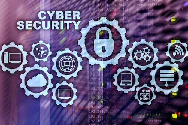 Concepto de privacidad de protección de datos de red de seguridad cibernética en el fondo del centro de datos