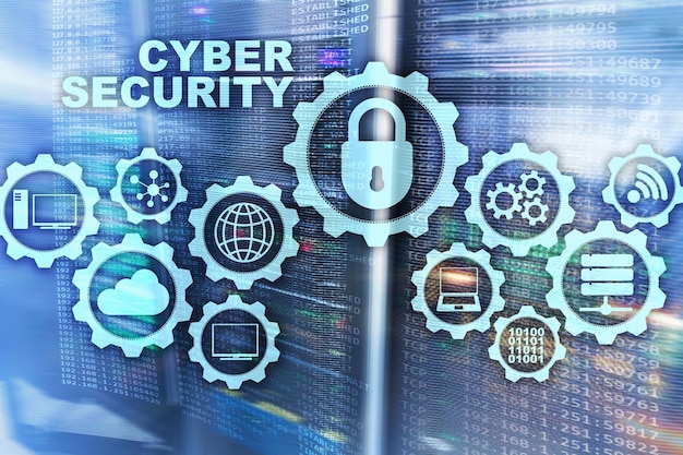 Concepto de privacidad de protección de datos de red de seguridad cibernética en el fondo del centro de datos