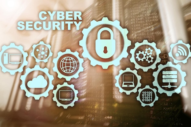 Concepto de privacidad de protección de datos de red de seguridad cibernética en el fondo del centro de datos