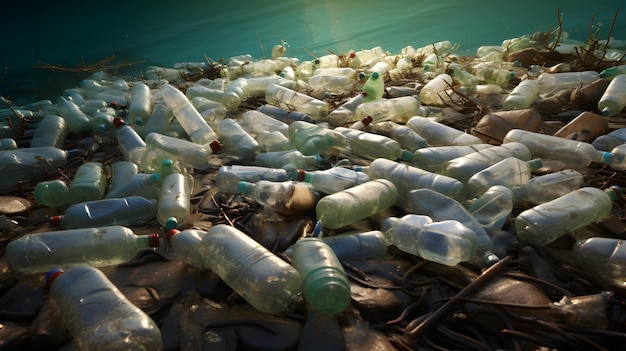 Concepto de problema ambiental de la pila de botellas de plástico