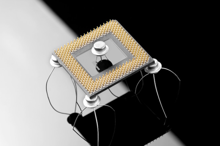 Foto concepto de procesador moderno de transistores.