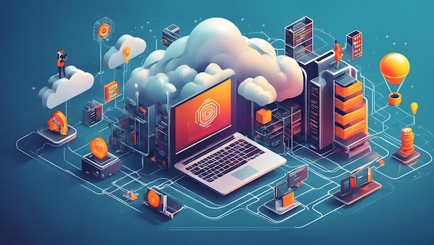 Concepto de procesamiento de grandes flujos de datos y programación icono isométrico