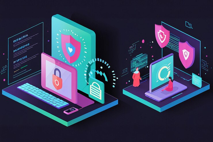 Foto concepto de protección de datos ilustración del vector de seguridad cibernética tecnología de privacidad banner de protección vpn