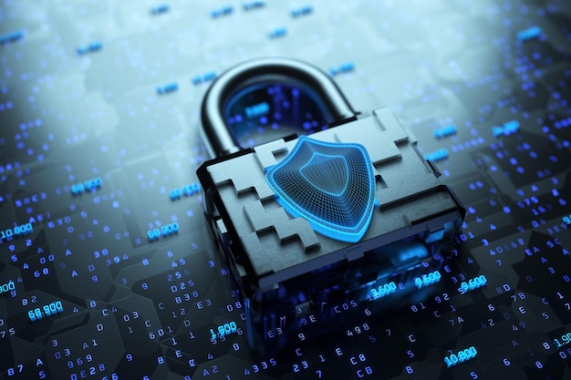 Concepto de protección de datos Protección de datos personales Internet concepto de tecnología de seguridad digital para empresas Proteger sus datos Seguridad de red Renderización 3D